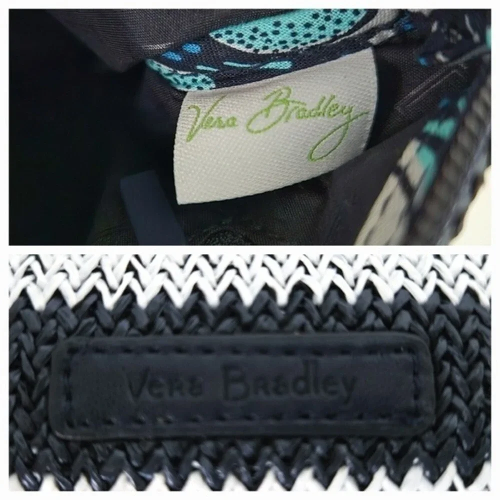 NWOT Vera Bradley Navy Blue Striped Sailboat Shore Enough Straw Wristlet Handbag